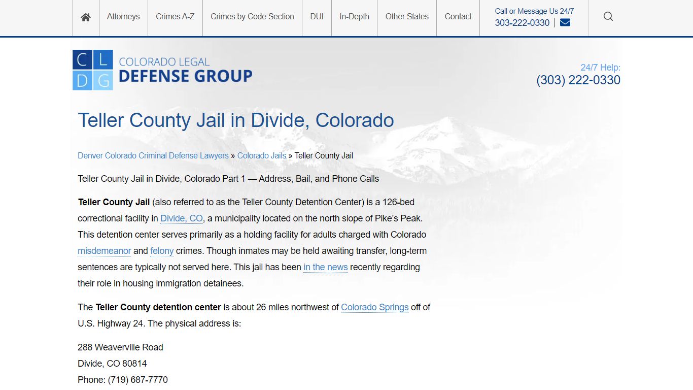 Teller County Jail in Divide, Colorado - Shouse Law Group